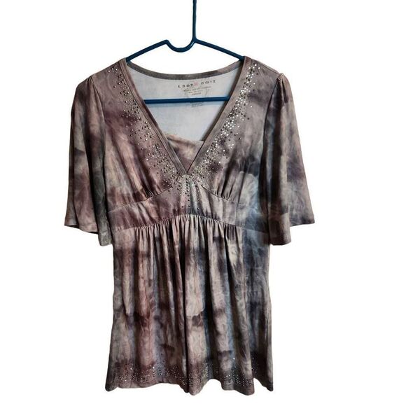 Lady Noiz Tie Dye Small Gray Rhinestone Top - Picture 1 of 7